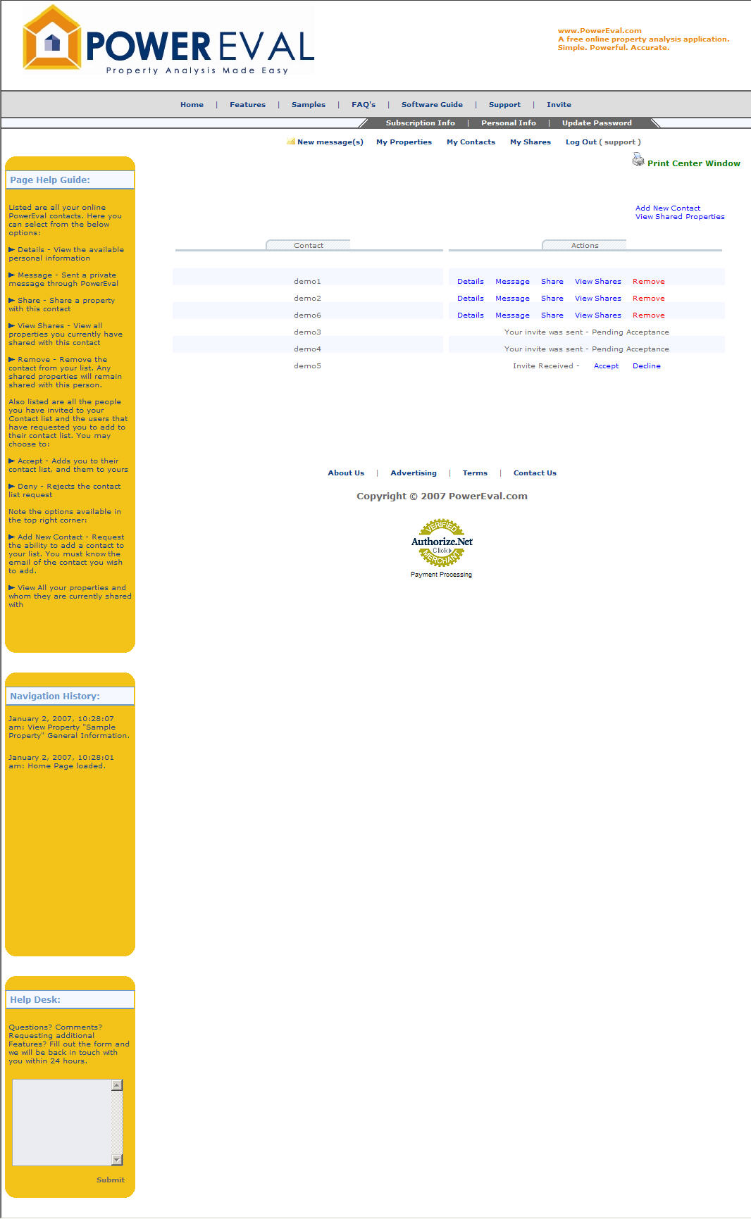 PowerEval Real Estate Contact List