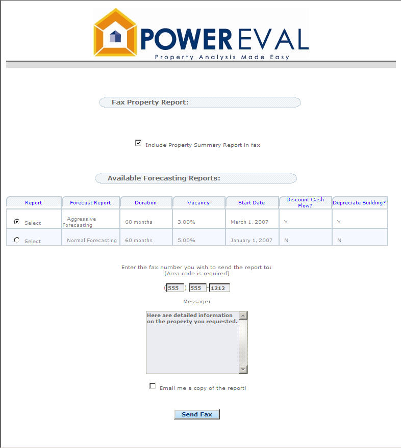 Fax Rental Property Pro Forma Reports